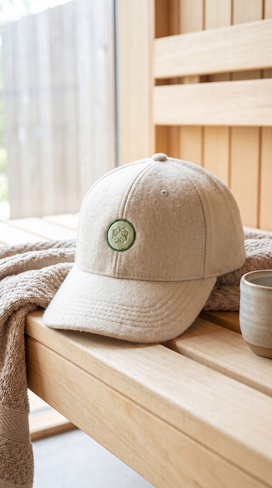 baseball sauna cap - natural wool